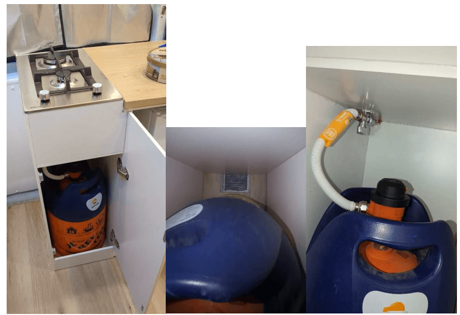 Compartimento estanco de la bombona de gas con ventilación al exterior